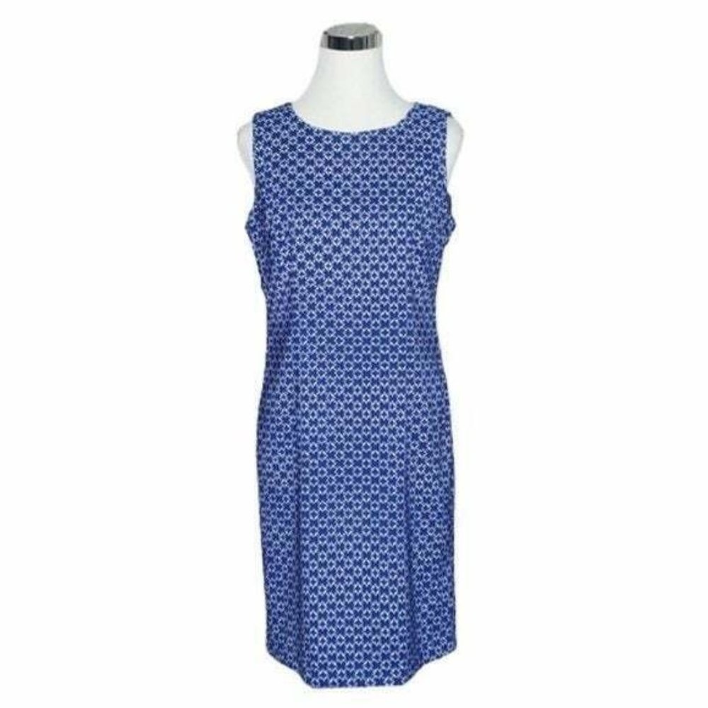Mario Serrani Italy Blue Jewel Neck Sleeveless Knee Length Sheath Dress Size 12